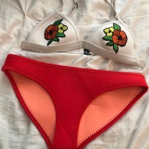 Triangl floral bikini swimsuit white and coral